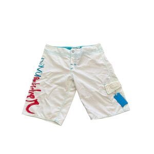 Y2K ROXY Quiksilver Women's Board Shorts Size 3 White Blue Surf Swim Vintage
